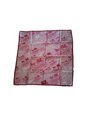 COACH Square Scarf 100% Silk Signed Logo Pink 27” Square